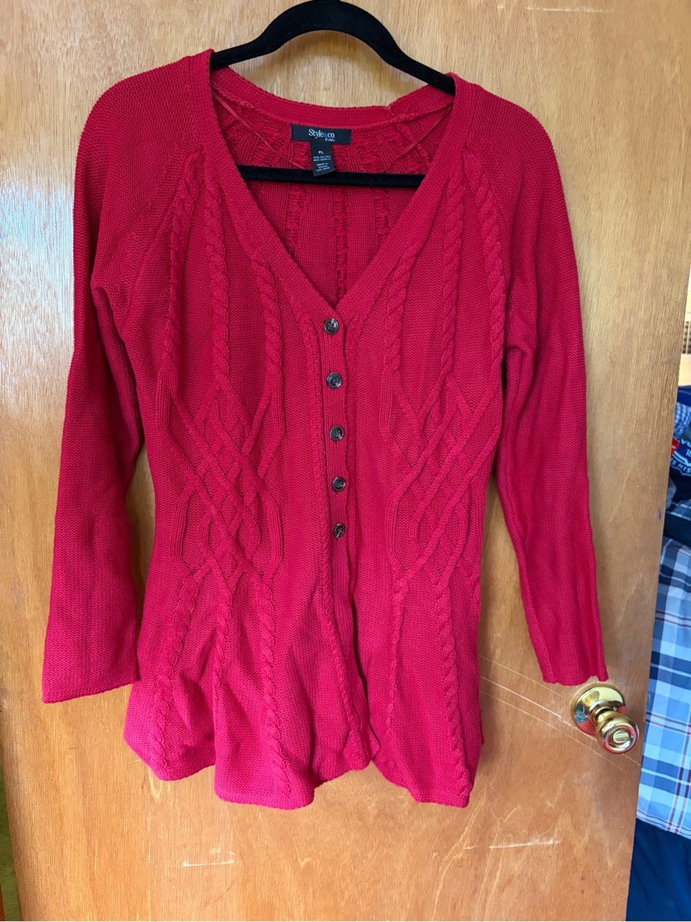 Style & Co. Bright Red Cable Knit V-Neck Button-Front Sweater